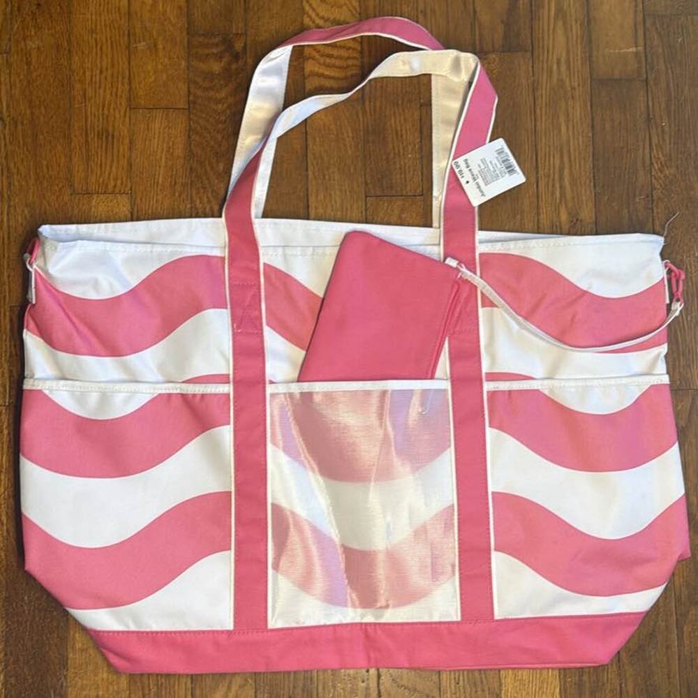 Pink and White Striped Jumbo Wave Tote Bag